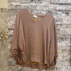Adrienne Brown Textured V-Neck Blouse